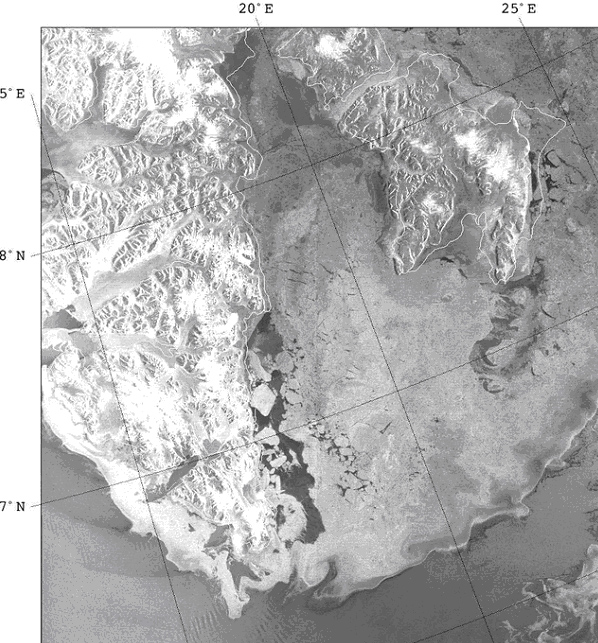 ASAR (ENVISAT) C-band Image near Svalbard (4 April 2004). Source: ESA.