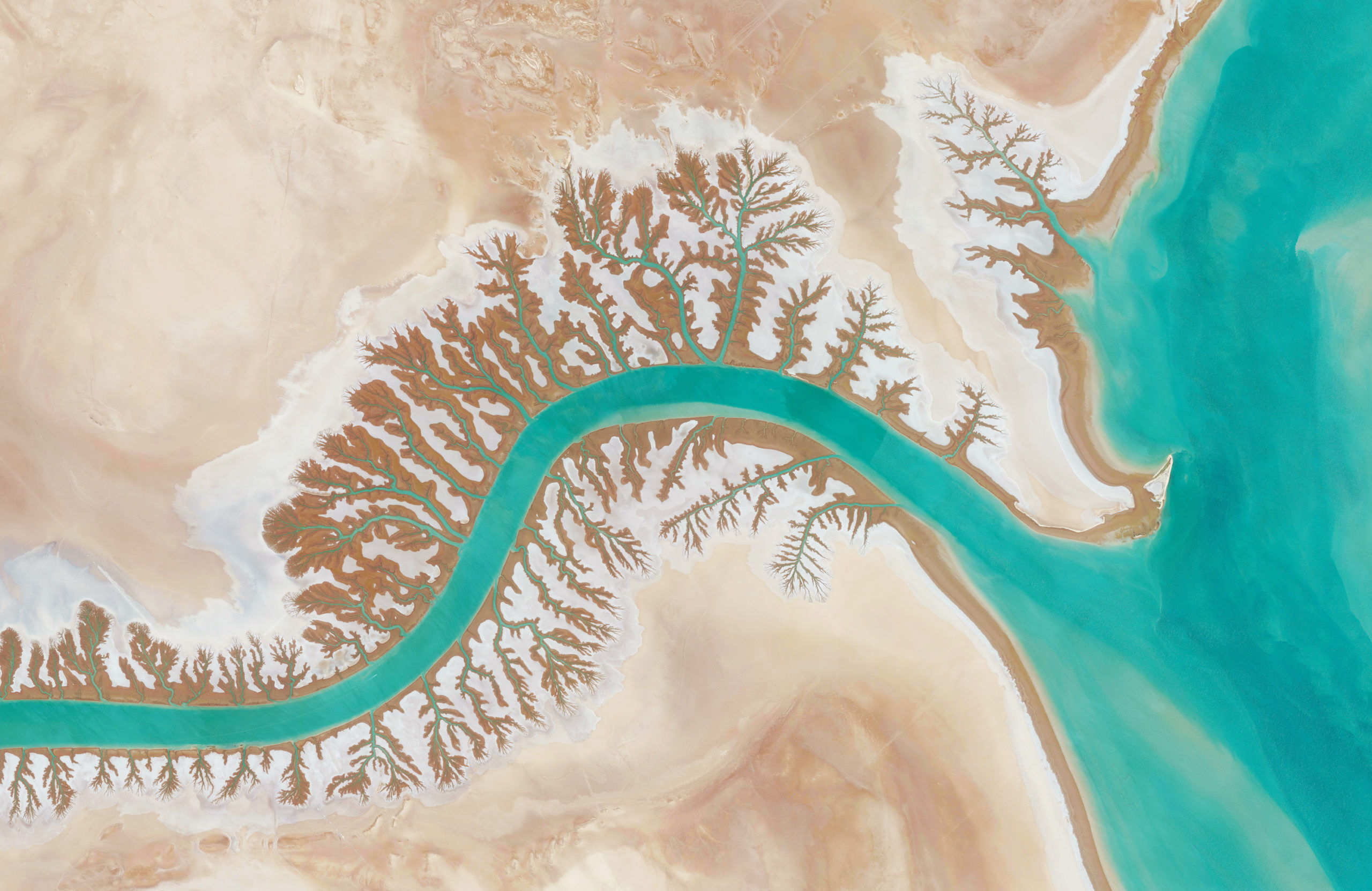 SHADEGAN LAGOON 30·327274°, 48·829255° Reprinted with permission from Overview by Benjamin Grant, copyright (c) 2016. Images (c) 2016 by DigitalGlobe, Inc. Published by Amphoto Books, a division of Penguin Random House, Inc. 