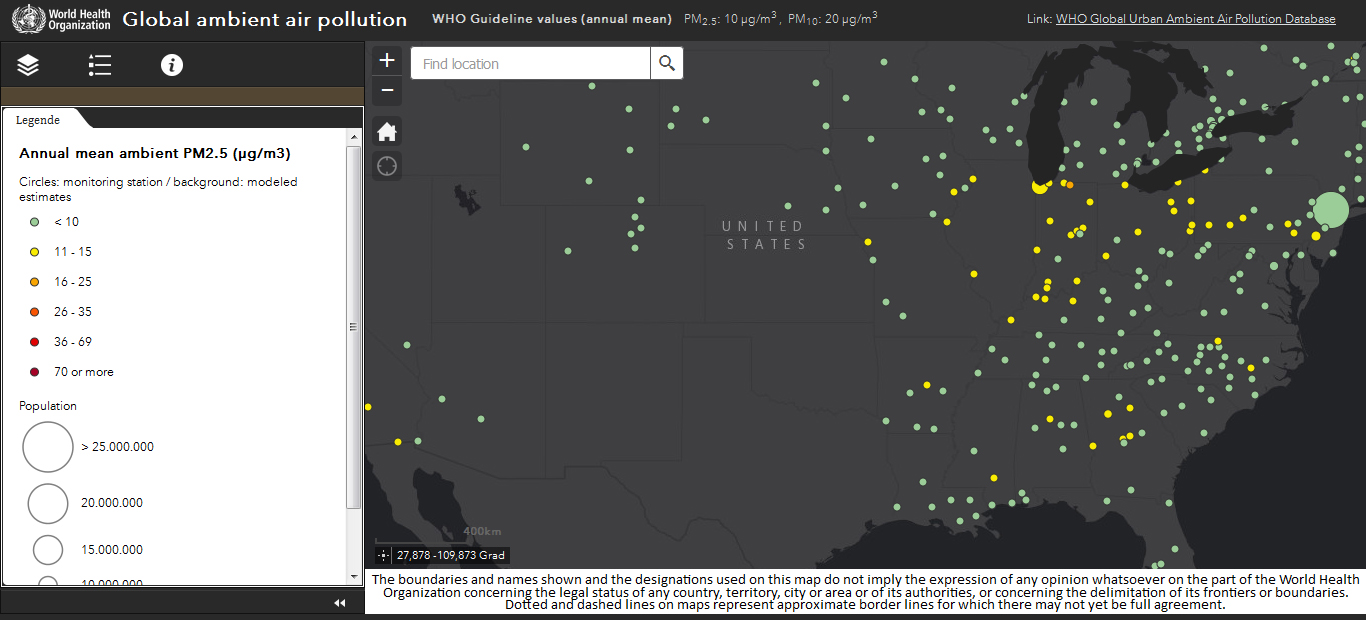 Global ambient air pollution (interactive map), North America. 