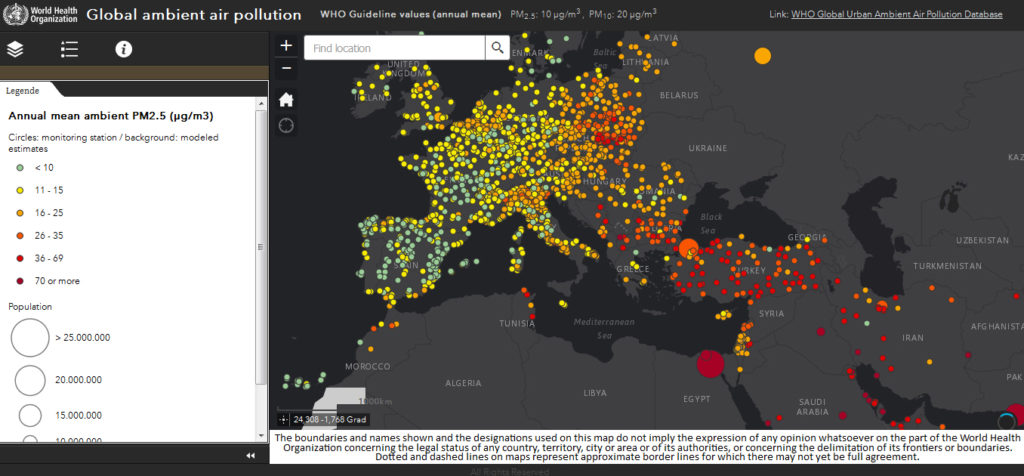 Global ambient air pollution (interactive map), Europe. 