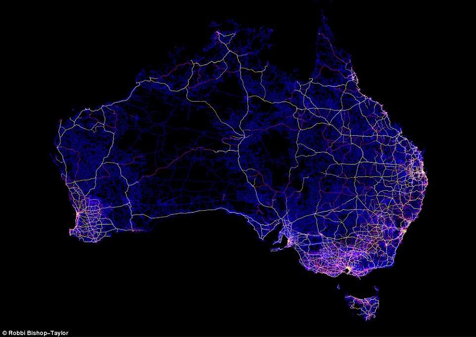 Sealed Roads Australia Map This Beautiful Map Shows Each And Every Road In Australia - Geoawesomeness