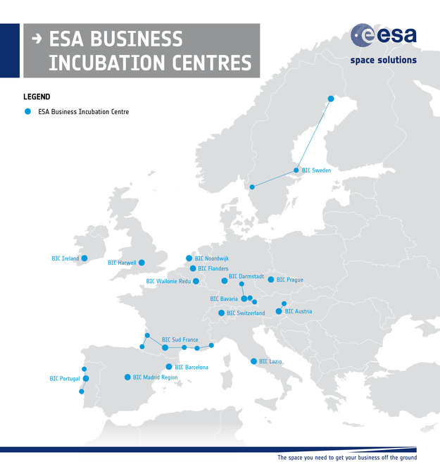 Map of ESA's BICs in Europe. Source: ESA