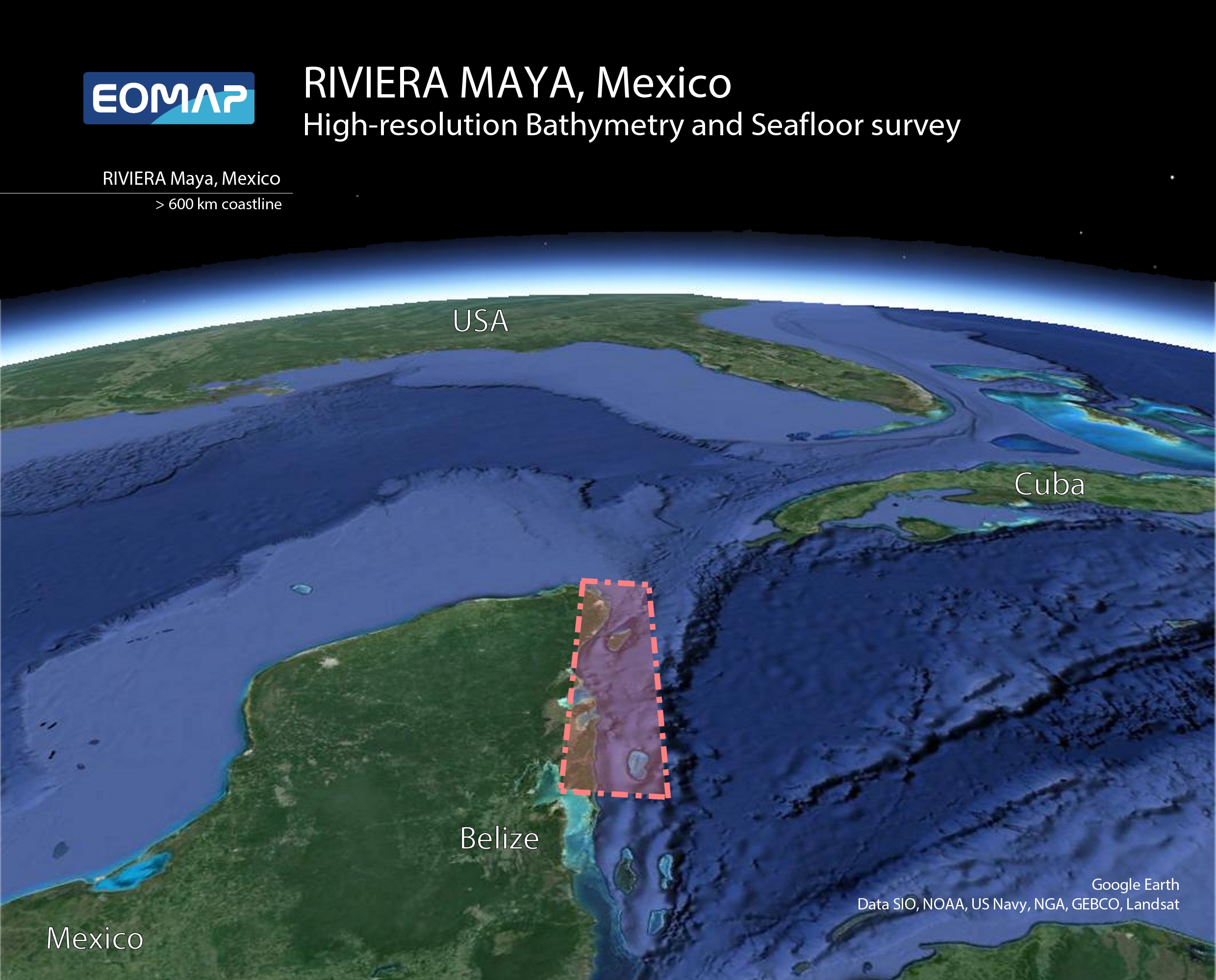 Surveyed stripe along the coast of the Yucatan Peninsula, Mexico. 