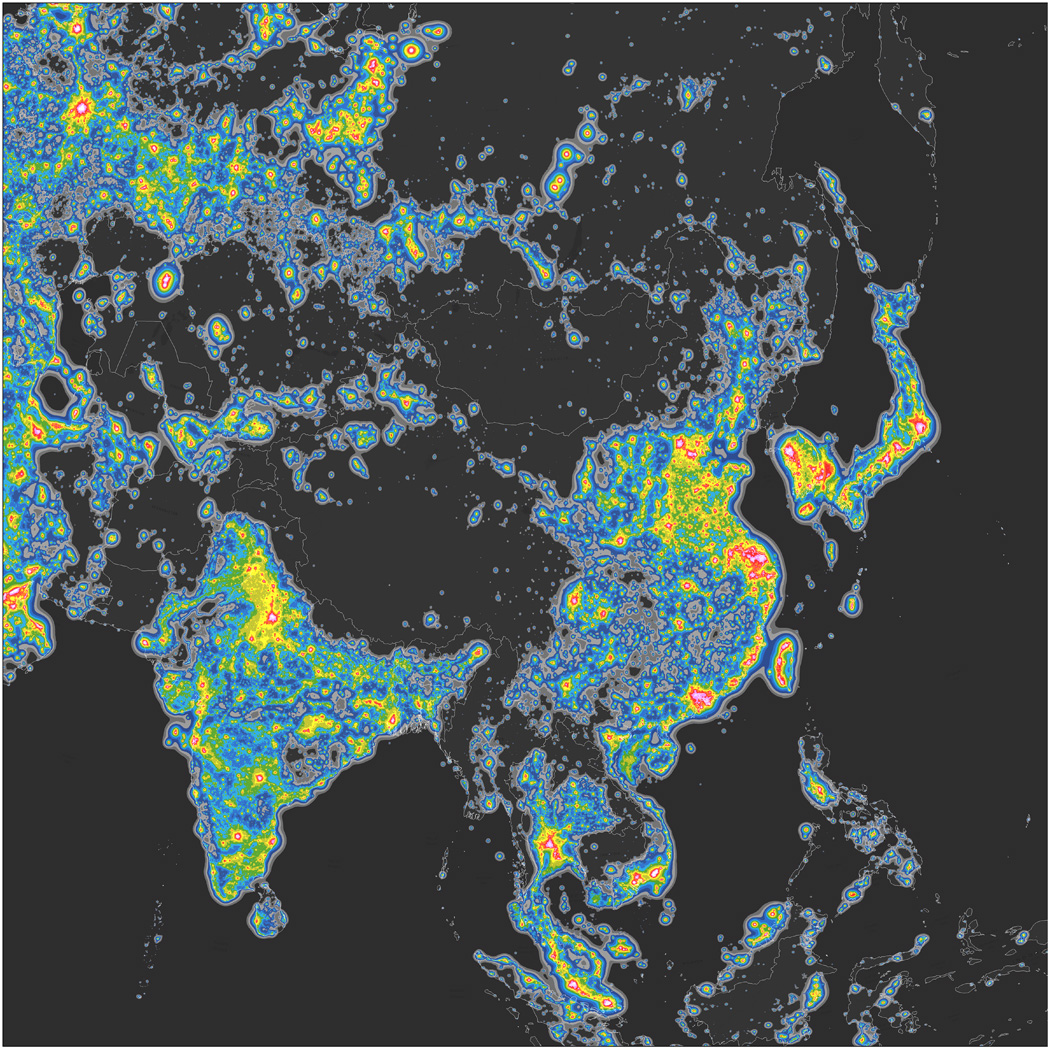 Light Polution Map Asia Geoawesomeness