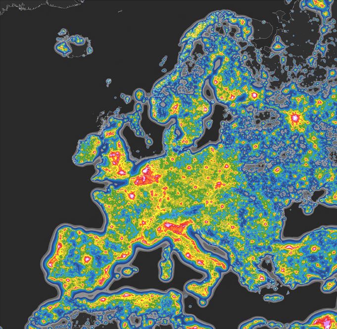 Light Polution Map Europe Geoawesomeness