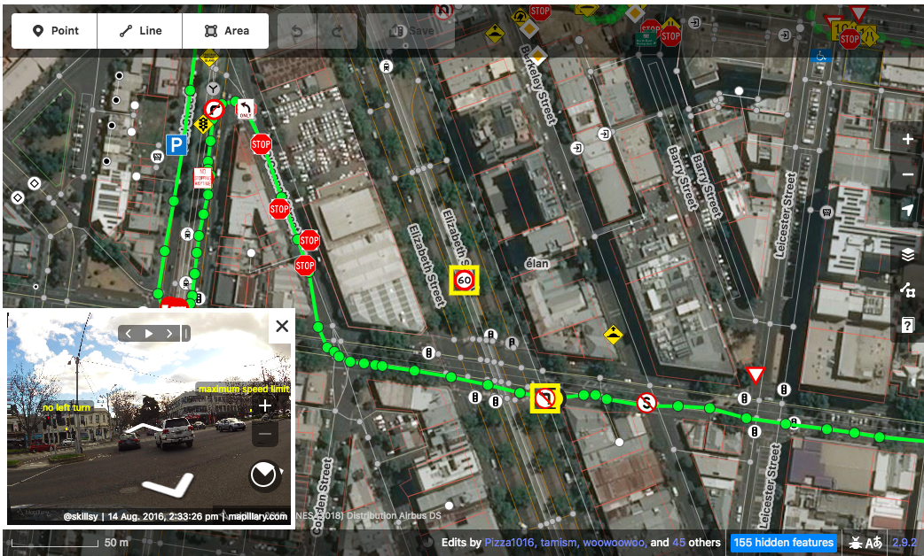 Mapillary detected traffic signs in OpenStreetMap's iD Editor