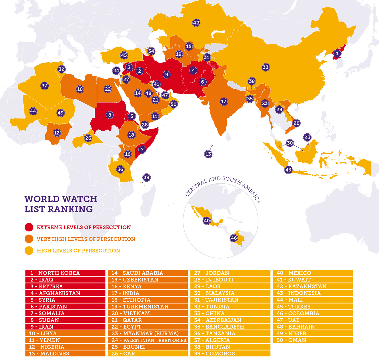 This Map Shows Countries Where People Face Persecution For Their   Open Doors 2016 World Watch List Map 2016 