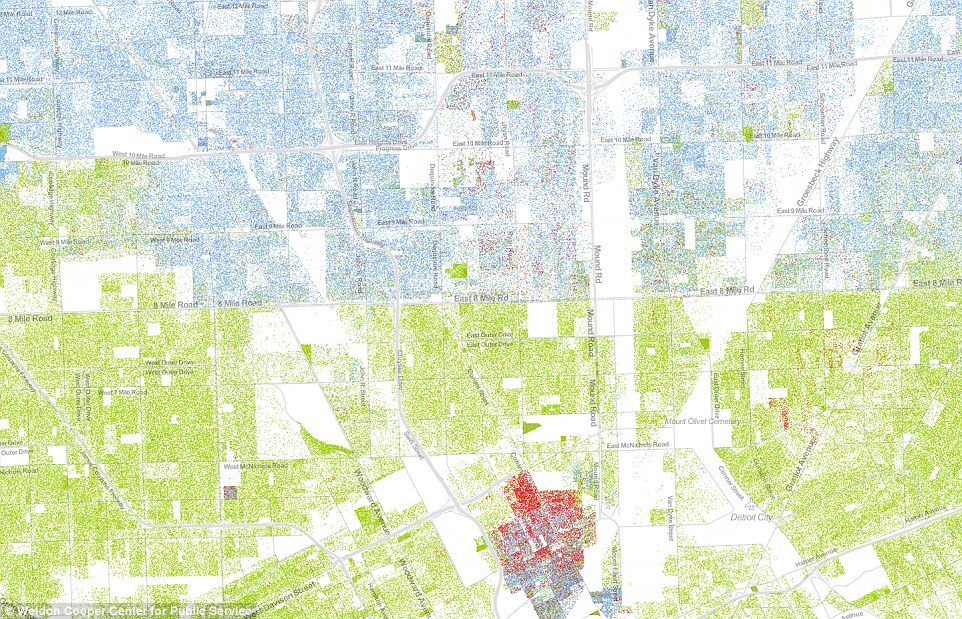 Racial dot map Detroid Geoawesomeness
