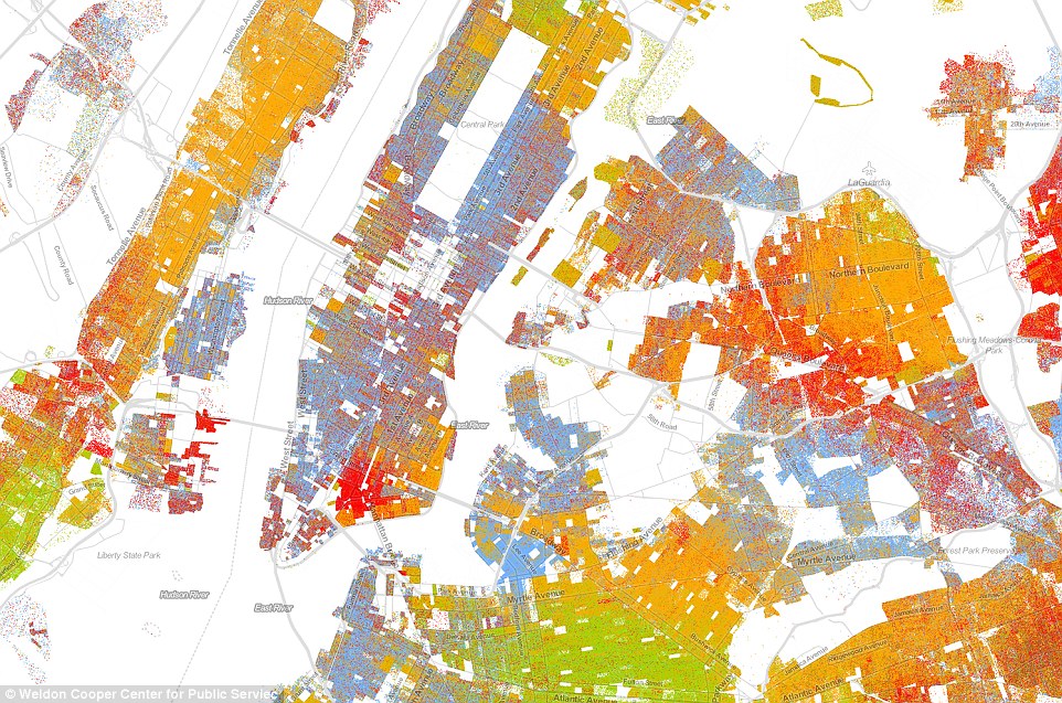 Racial dot map New York Geoawesomeness