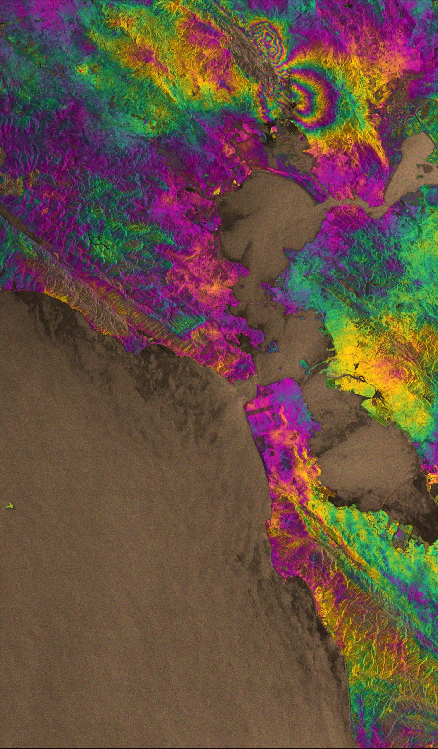 Sentinel-1A interferogram of the ground deformation due to the August 24th earthquake, Napa, California. Source: ESA