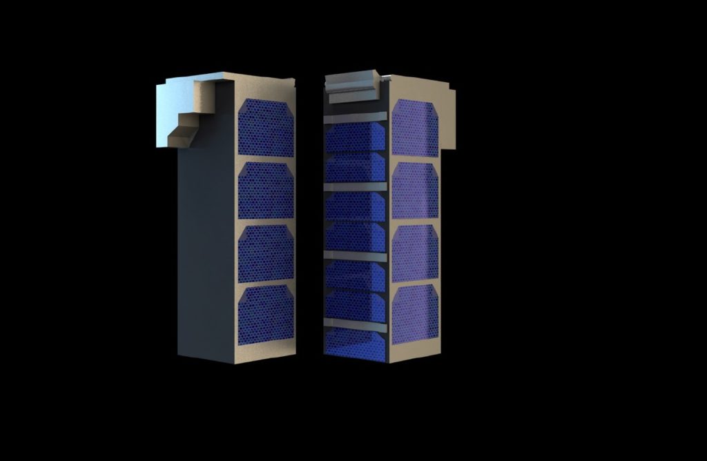 A pair of triple-unit CubeSats. ESA's 2020 Asteroid Impact Mission spacecraft will have room to carry six CubeSat units – potentially single-unit miniature spacecraft but more probably a pair of larger CubeSats as seen here.