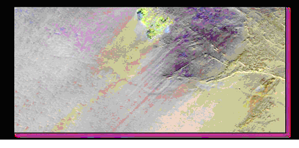 LANDSAT 7 32-Day EVI-Composite from the Iberian Peninsula. The map shows artefacts like EVI values in the ocean and the striping effect of LANDSAT 7 sensor. 