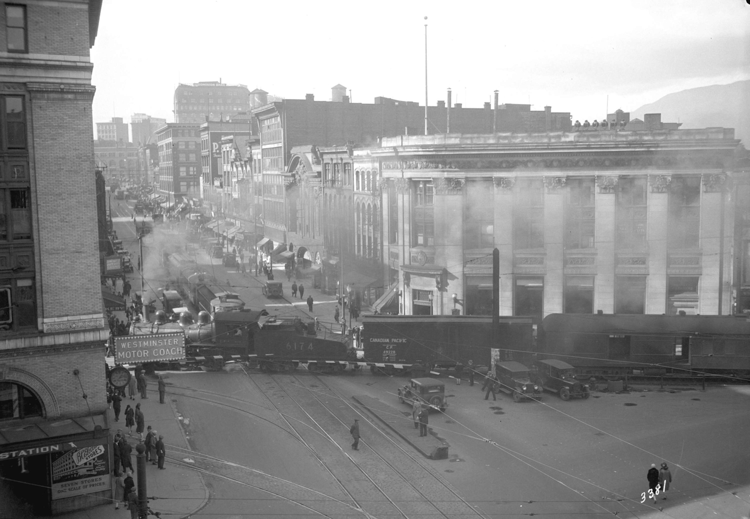 Canadian Pacific Railway train crossing Hastings Street - City of Vancouver archive 