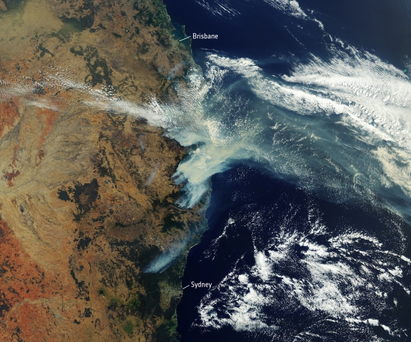 Australia's bushfires - dust seen from space