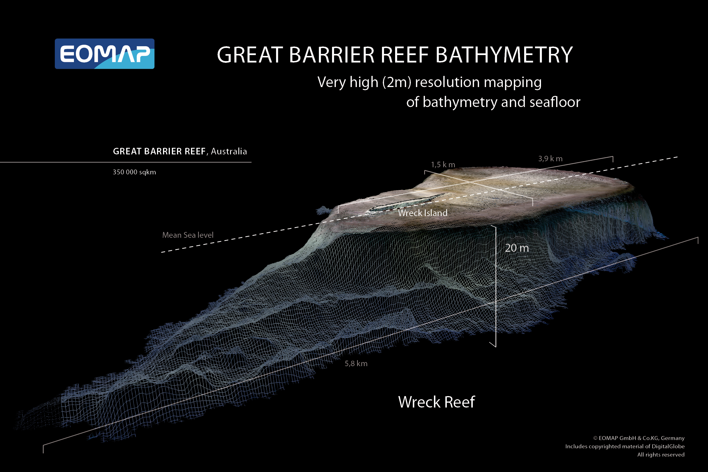 Very high resolution bathymetry maps from the Great Barrier Reef as well as other location in the world are produced on demand. Source: EOMAP