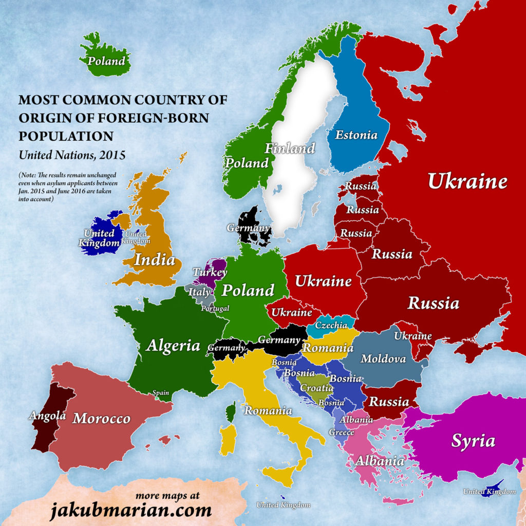 Most common country of origin of foreign-born population
