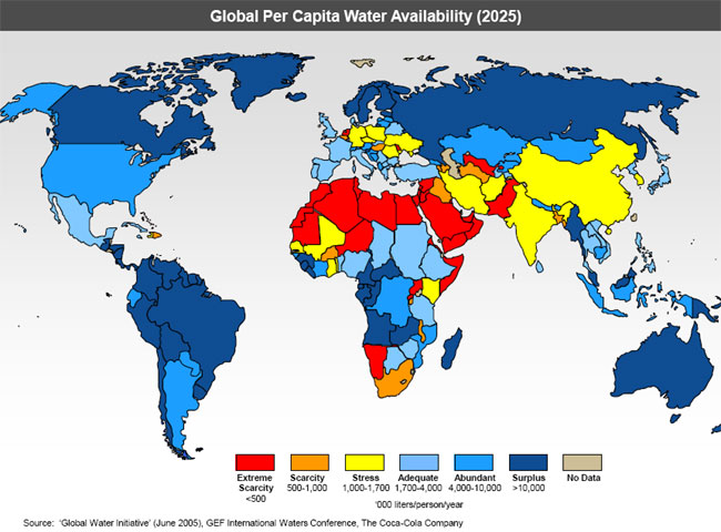 Water availability map of the world (Images via Grail Research)