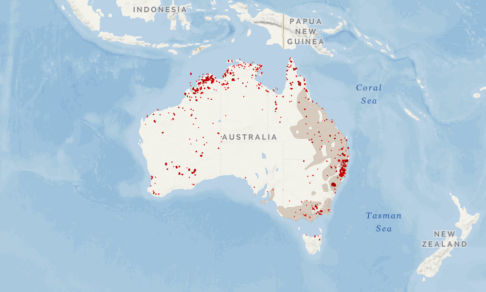 australian wildfires map