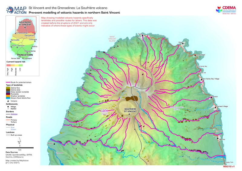 Map of St Vincent and the Grenadines La Soufriere volcano: pre-event modelling of volcanic hazards in northern St Vincent