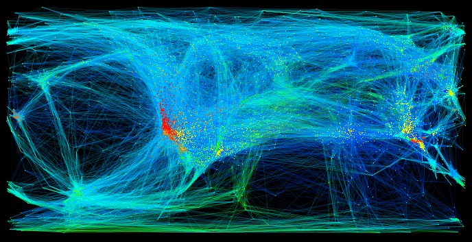 The World of Music: This visualization shows 9,276 artists and how they are related to each other. The artist relation data is mined from user ratings of artists in the Yahoo! Music service. The researchers used a technique called semidefinite programming (which is sometimes called Semidefinite embedding) to layout and cluster the data. Semidefinite embedding is a method for mapping high dimensional data into a lower dimensional Euclidean vector space.