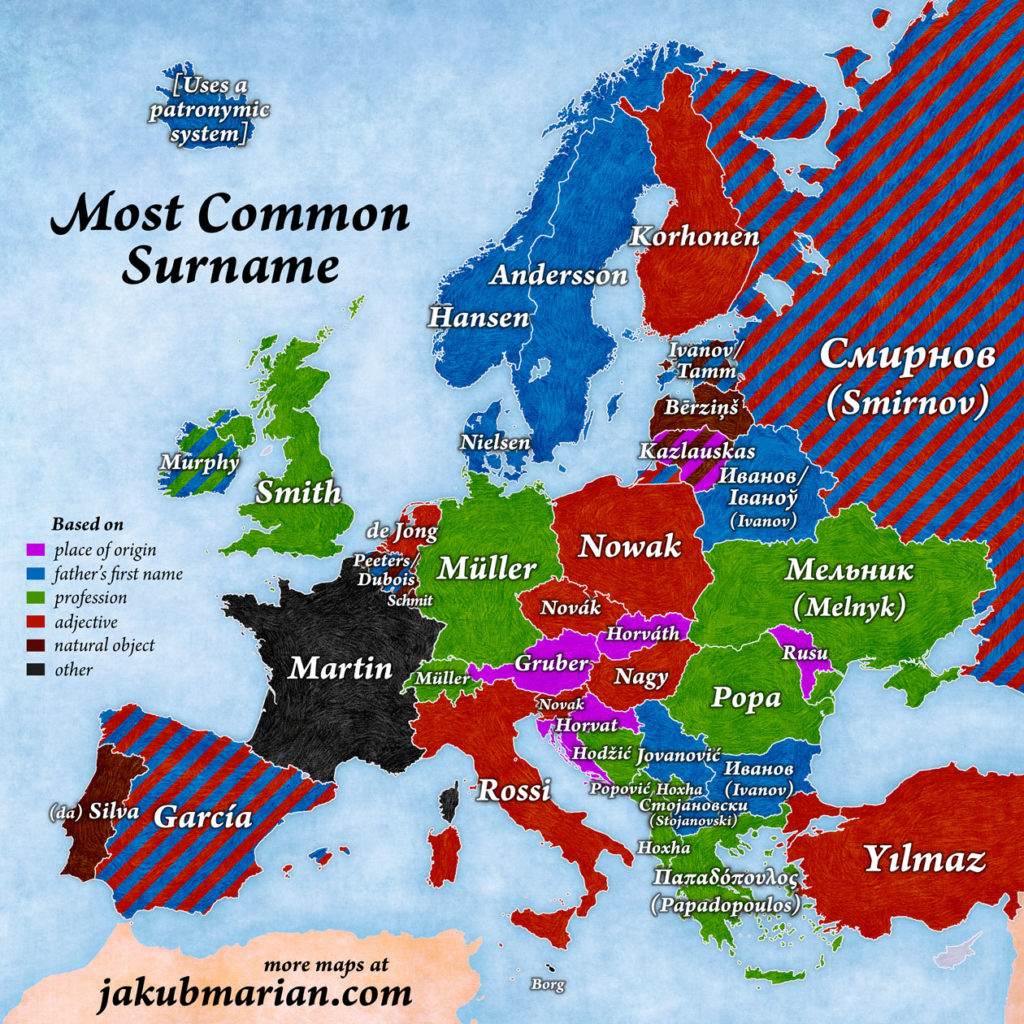 Most common surnames in Europe