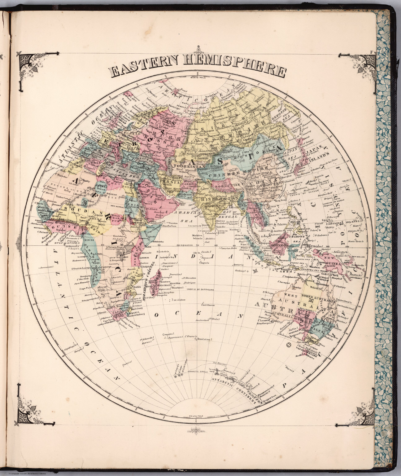 Eastern Hemisphere from 1856 published by J.H. Colton And Co. 172 William St. New York. I am impressed by the perspective of the world that is neither Europe nor America. Source: David Rumsey Map Collection
