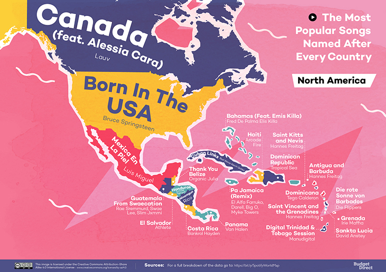 Spotify world map shows most popular song named after every country