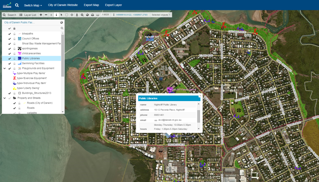 Info on library working hours is also available through City of Darwin Map Portal